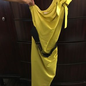 Yellow green dress with accent belt